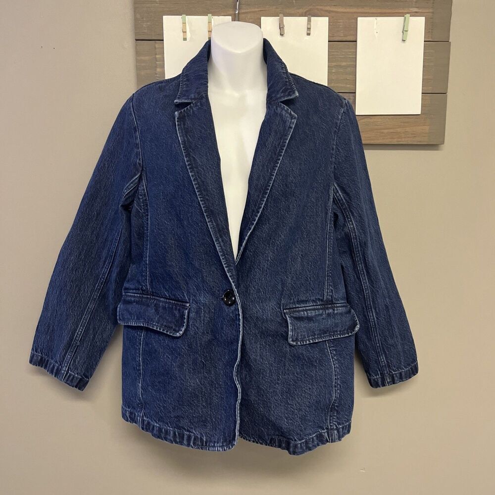 Abercrombie & Fitch Dark Wash Boxy Long Sleeve Jean Blazer Jacket Button Medium